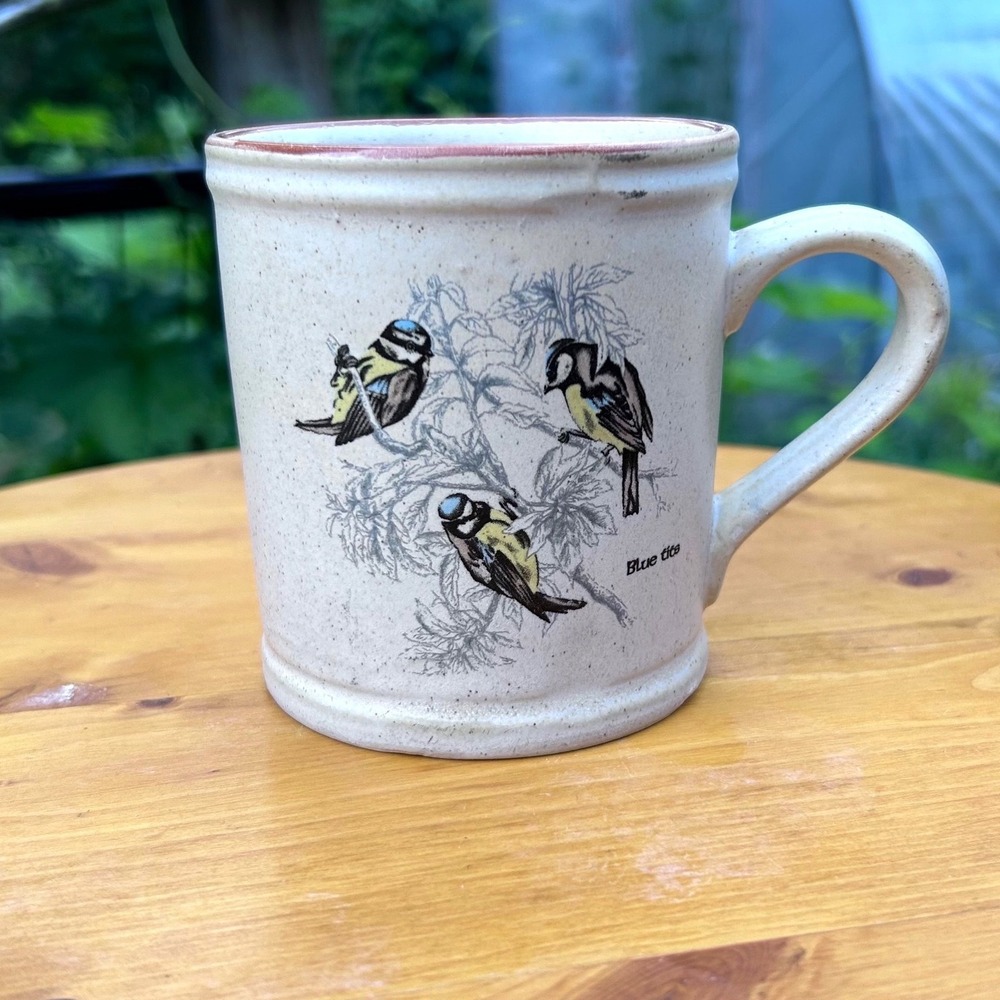 Vintage Blue Songbird Coffee Mug Cream Speckled Stoneware Northcraft Korea